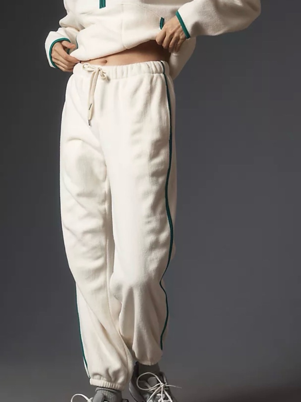 Anthropology Sundry Faux Sherpa Jogger Pants w/Green Side Stripe Sz 1 or S EUC